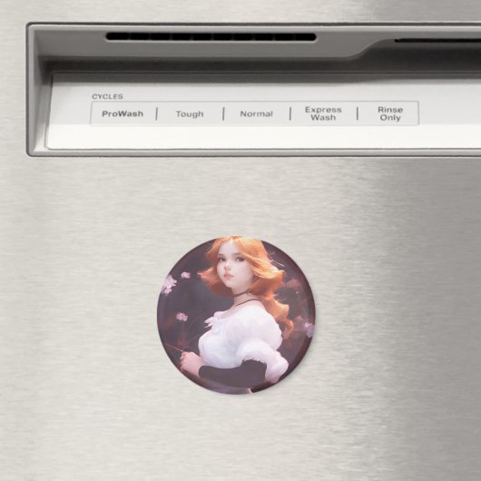 ピンクの花の中の美しい若い女の子ポートレート マグネット (インサイチュ (食洗機))