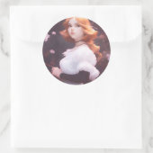 ピンクの花の中の美しい若い女の子ポートレート ラウンドシール (バッグ)