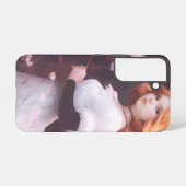 ピンクの花の中の美しい若い女の子ポートレート SAMSUNG GALAXYケース (裏面横)