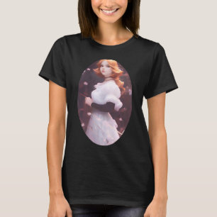 ピンクの花の中の美しい若い女の子ポートレート Tシャツ