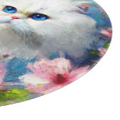 ピンクの花の中の青い目のペルシャ猫 パーソナライズデザイン カッティングボード (角)