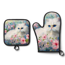 ピンクの花の中の青い目のペルシャ猫 パーソナライズデザイン