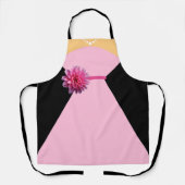ピンクの花の付いたファンシーなピンクのドレス エプロン (正面)