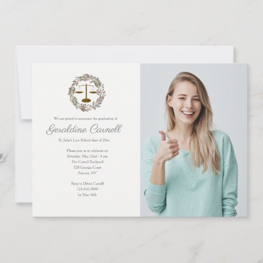 ピンクの花の写真のリース 招待状 (正面)