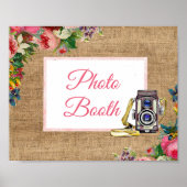 ピンクの花の写真ブース結婚式看板ポスター ポスター (正面)