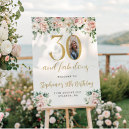 ピンクの花の写真付き30歳の誕生日ウェルカムサイン ポスター