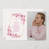 ピンクの花の写真宗教招待状 招待状 (正面/裏面)