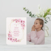 ピンクの花の写真宗教招待状 招待状 (スタンド正面)