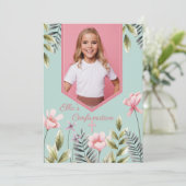 ピンクの花の写真確認招待状 招待状 (スタンド正面)