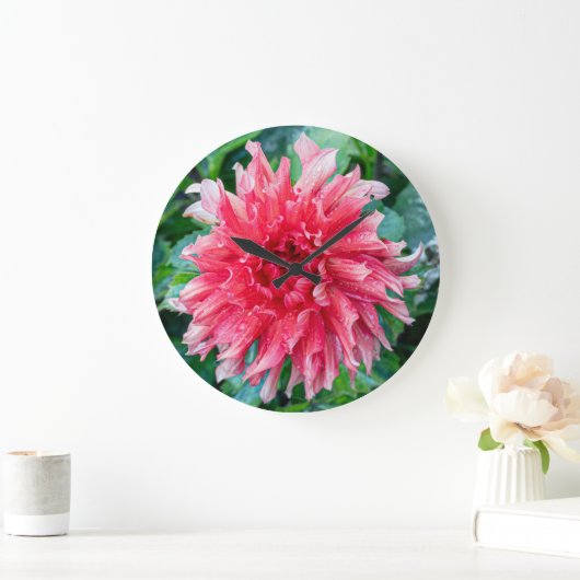 ピンクの花の写真、カナダのダリア ラージ壁時計 (ホーム)