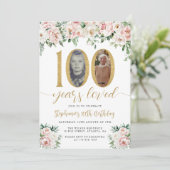 ピンクの花の写真 100歳の誕生日招待状 招待状 (スタンド正面)