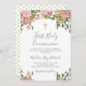 ピンクの花の初聖体拝領 招待状 (正面/裏面)