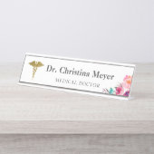ピンクの花の医学のケリュケイオンの机の名札 デスクネームプレート (正面)