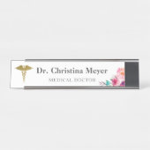 ピンクの花の医学のケリュケイオンの机の名札 デスクネームプレート (正面)