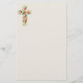 ピンクの花の十字文房具 便箋 (正面)