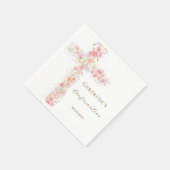 ピンクの花の十字架の堅信 スタンダードカクテルナプキン (角)