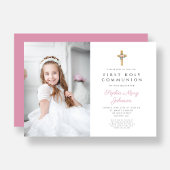 ピンクの花の十字架の少女　初めての聖体拝領の写真 招待状