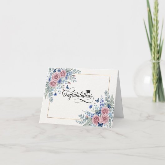 ピンクの花の卒業おめでとうカード カード (正面)