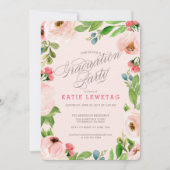ピンクの花の卒業パーティー招待状 招待状 (正面)