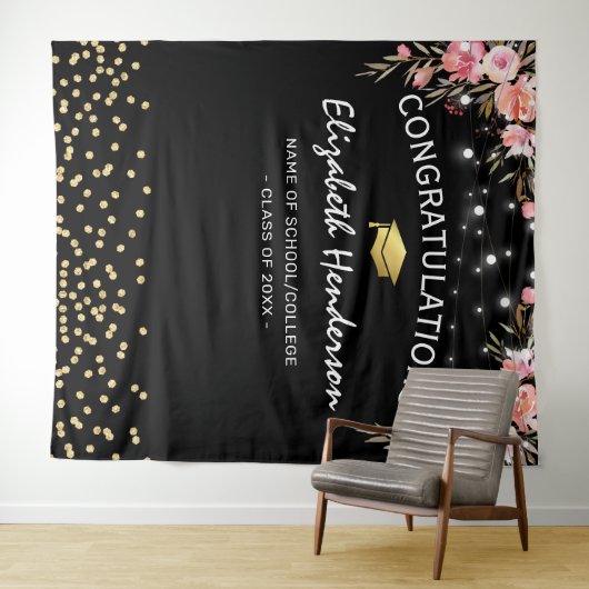 ピンクの花の卒業写真用背景 タペストリー (インサイチュ(横))