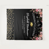 ピンクの花の卒業写真用背景 タペストリー (正面(横))