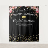 ピンクの花の卒業写真用背景 タペストリー (正面)