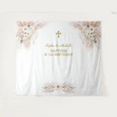 ピンクの花の双子の女の子 1歳の誕生日 洗礼 タペストリー (正面(横))