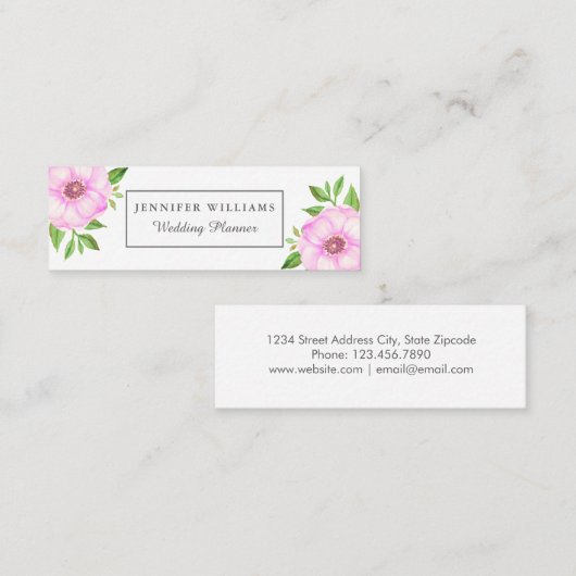ピンクの花の名刺 スキニー名刺 (正面/裏面)