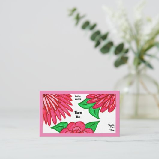ピンクの花の名刺 名刺 (スタンド正面)
