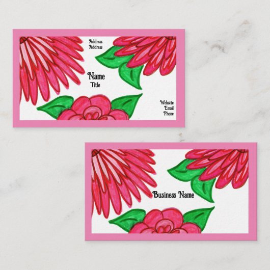 ピンクの花の名刺 名刺 (正面/裏面)