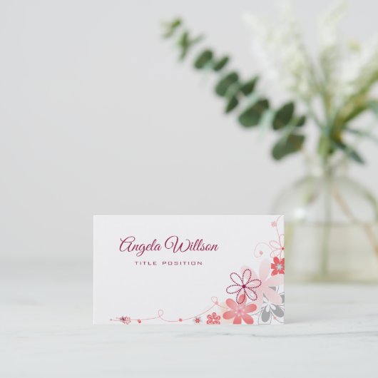 ピンクの花の名刺 名刺 (スタンド正面)