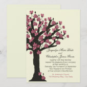 ピンクの花の咲くコリヌス ツリーの結婚式 招待状 (正面/裏面)