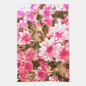 ピンクの花の咲くボタニカル柄 キッチンタオル (縦)