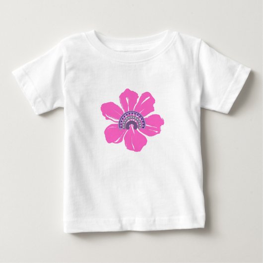 ピンクの花の夏のかわいいベビーTシャツ ベビーTシャツ (正面)