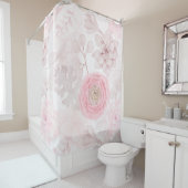 ピンクの花の多肉性イラストレーション夏のパターン シャワーカーテン (インサイチュ)