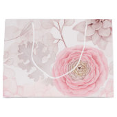 ピンクの花の多肉性イラストレーション夏のパターン ラージペーパーバッグ (正面)