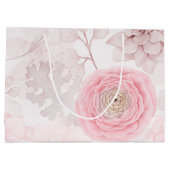 ピンクの花の多肉性イラストレーション夏のパターン ラージペーパーバッグ (裏面)