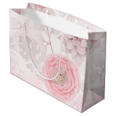 ピンクの花の多肉性イラストレーション夏のパターン ラージペーパーバッグ (裏面アングル)