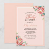 ピンクの花の女の子のベビーシャワーの招待状 招待状 (正面/裏面)