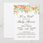 ピンクの花の女の子のベビーシャワー招待状 招待状 (正面/裏面)