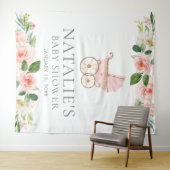 ピンクの花の女の子のベビーシャワー背景タペストリー タペストリー (インサイチュ(横))