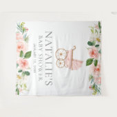 ピンクの花の女の子のベビーシャワー背景タペストリー タペストリー (正面(横))