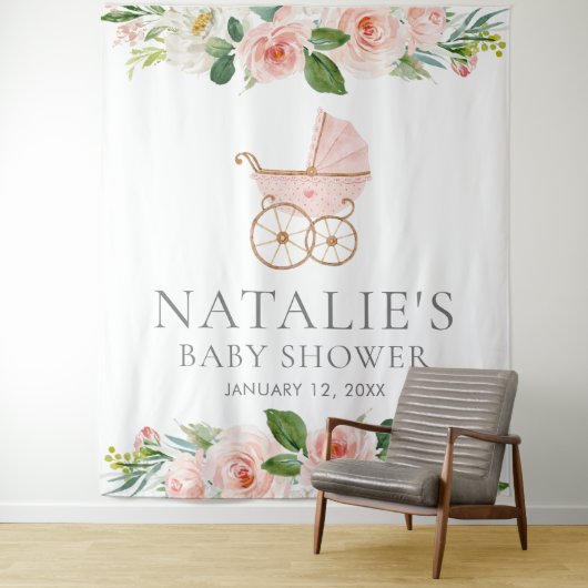 ピンクの花の女の子のベビーシャワー背景タペストリー タペストリー (インサイチュ)