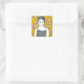 ピンクの花の女性 – 黄色 スクエアシール (バッグ)