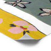 ピンクの花の女性 – 黄色 ポスター (角)