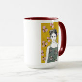 ピンクの花の女性 – 黄色 マグカップ (正面右)