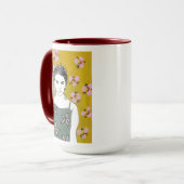 ピンクの花の女性 – 黄色 マグカップ (正面左)