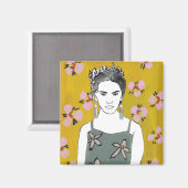 ピンクの花の女性 – 黄色 マグネット (正面/裏面)
