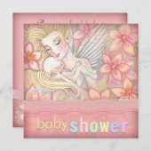 ピンクの花の妖精のマザー＆ベイビーシャワー 招待状 (正面/裏面)