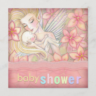 ピンクの花の妖精のマザー＆ベイビーシャワー 招待状